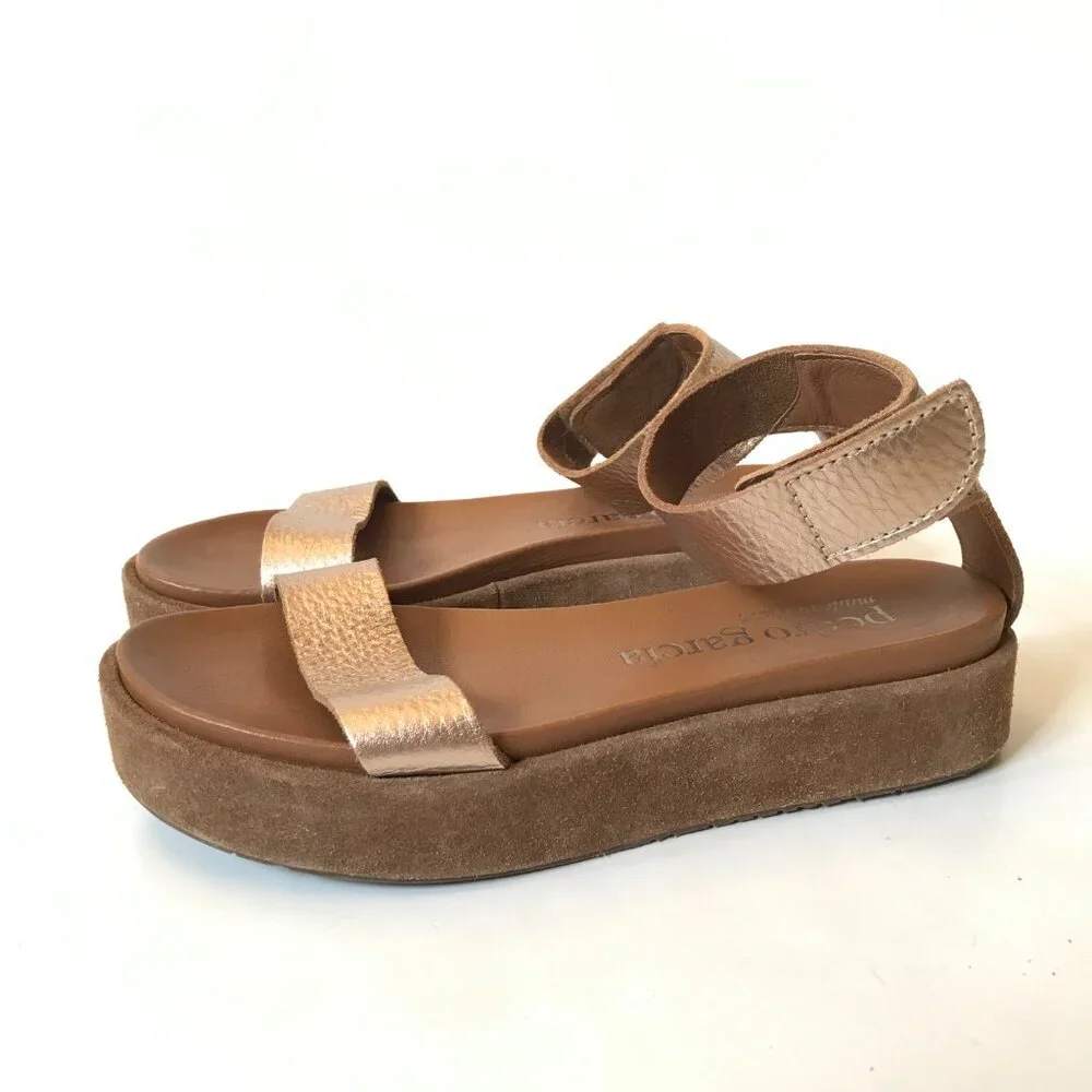 Pedro Garcia Genar Platform Sandals Womens 39 Brown Copper Suede Leather Shoes - Picture 8 of 13